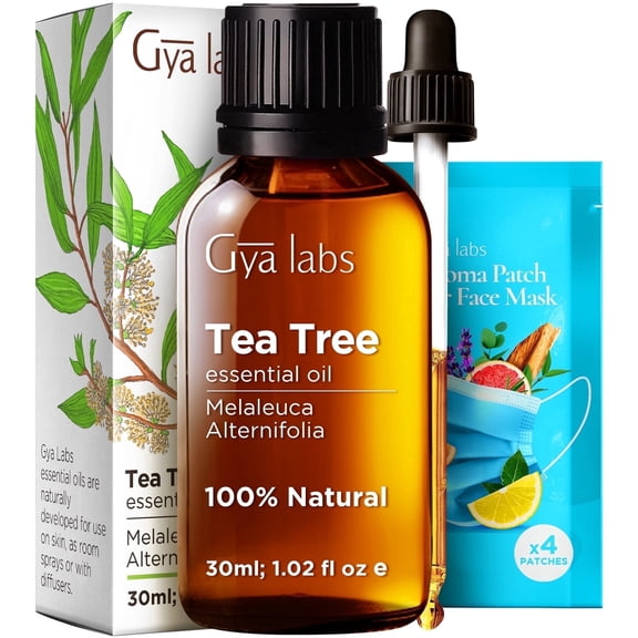 Gya Labs Tea Tree Oil for Skin, Hair, Face & Toenails - 100% Pure Natural Melaleuca Tea Tree Essential Oil for Piercings, Scalp, Hair & Candle Making (1.02 Fl Oz)
