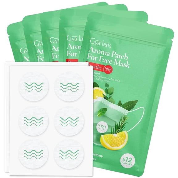 Gya Labs Breathe Aroma Patches, Essential Oil Scented Stickers for Face Masks & Pillows, 5 Packs 60 Stickers