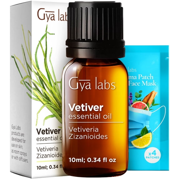 Gya Labs Calming Vetiver Essential Oil for Diffuser & Aromatherapy, Premium Vetiver Oil for Body Comfort, Massage, Soaps & Candles Making - 0.34 fl oz