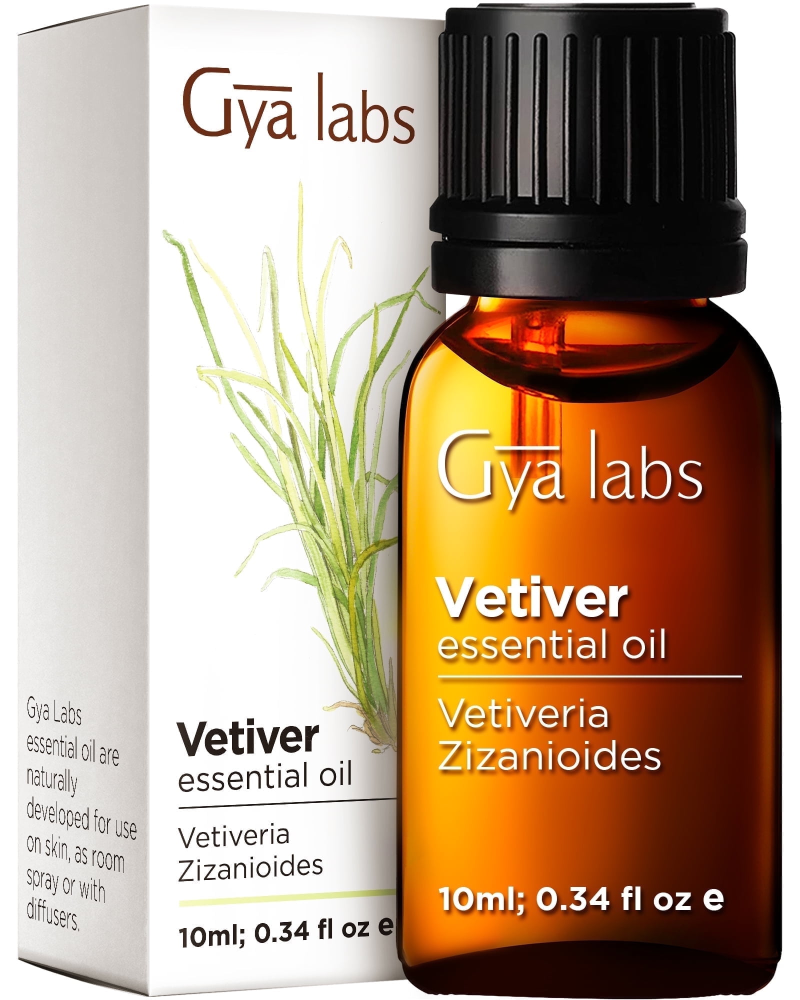 Gya Labs Calming Vetiver Essential Oil for Diffuser & Aromatherapy, Premium Vetiver Oil for Body Comfort, Massage, Soaps & Candles Making - 0.34 fl oz