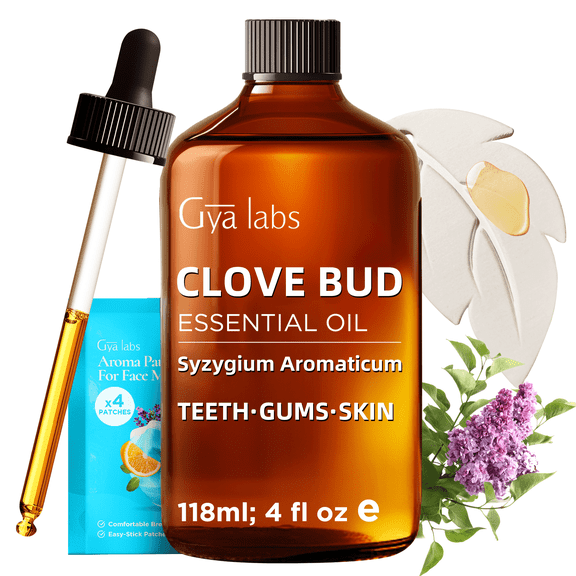 Gya Labs Clove Bud Essential Oil with Aromatherapy Stone - Pure Indonesian Spicy Scent for Oral Care, Diffuser, Skincare & DIY - 4 fl oz