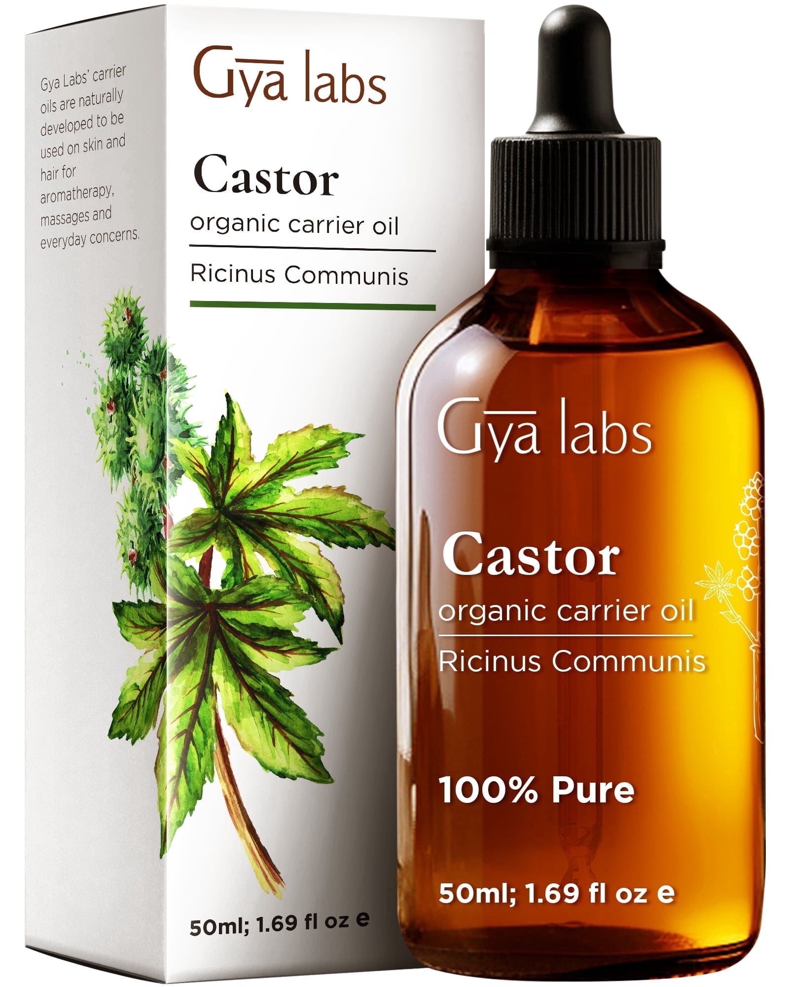 Gya Labs Castor Carrier Oil for Eyelashes and Eyebrows - 1.7 fl oz - Pure Cold Pressed Castor Oil for Hair, Eyelash & Eyebrow, Skin