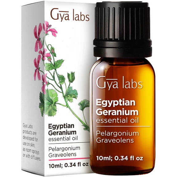 Gya Labs Egyptian Geranium Essential Oil - Aromatherapy Geranium Essential Oil for Skin, Hair, Body Massage & Diffuser - 0.34 fl oz