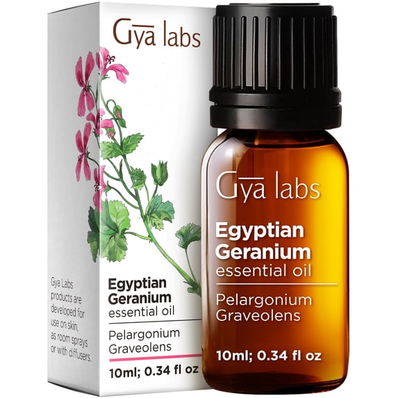 Gya Labs Egyptian Geranium Essential Oil - Aromatherapy Geranium Essential Oil for Skin, Hair, Body Massage & Diffuser - 0.34 fl oz