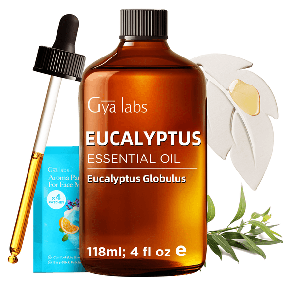 Gya Labs Eucalyptus Essential Oil with Aromatherapy Stone - Pure Australian Fresh Scent for Diffuser, Skincare, Hair Care & DIY - 4 fl oz