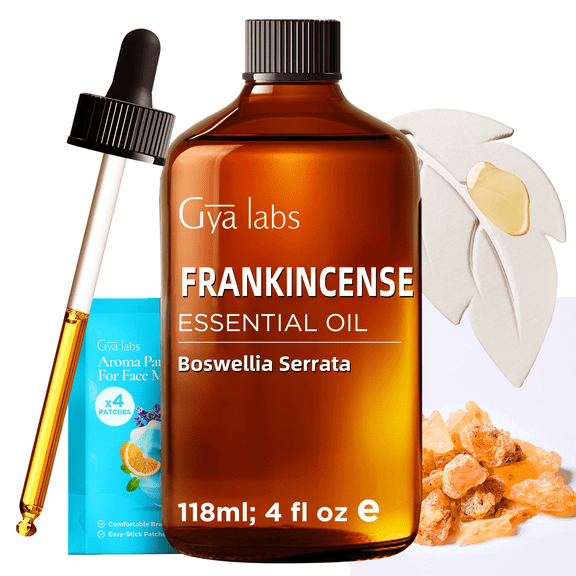 Gya Labs Frankincense Essential Oil with Aromatherapy Stone - Pure Ethiopian Resin Scent for Skincare, Massage, Diffuser & DIY - 4 fl oz