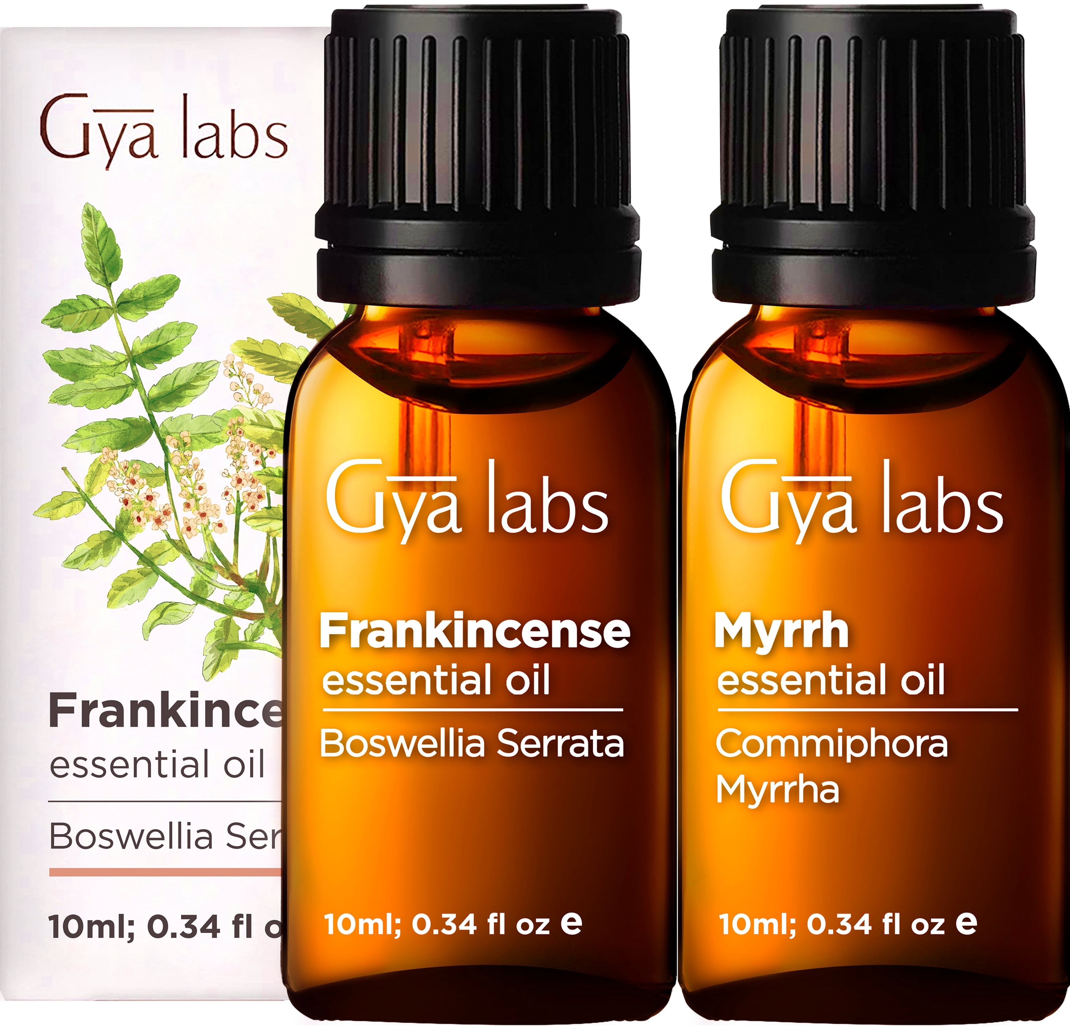 Gya Labs Frankincense and Myrrh Essential Oil for Diffuser & Aches - Therapeutic Grade Frankincense and Myrrh Essential Oils for Skin & Candle Making (10ml x 2)