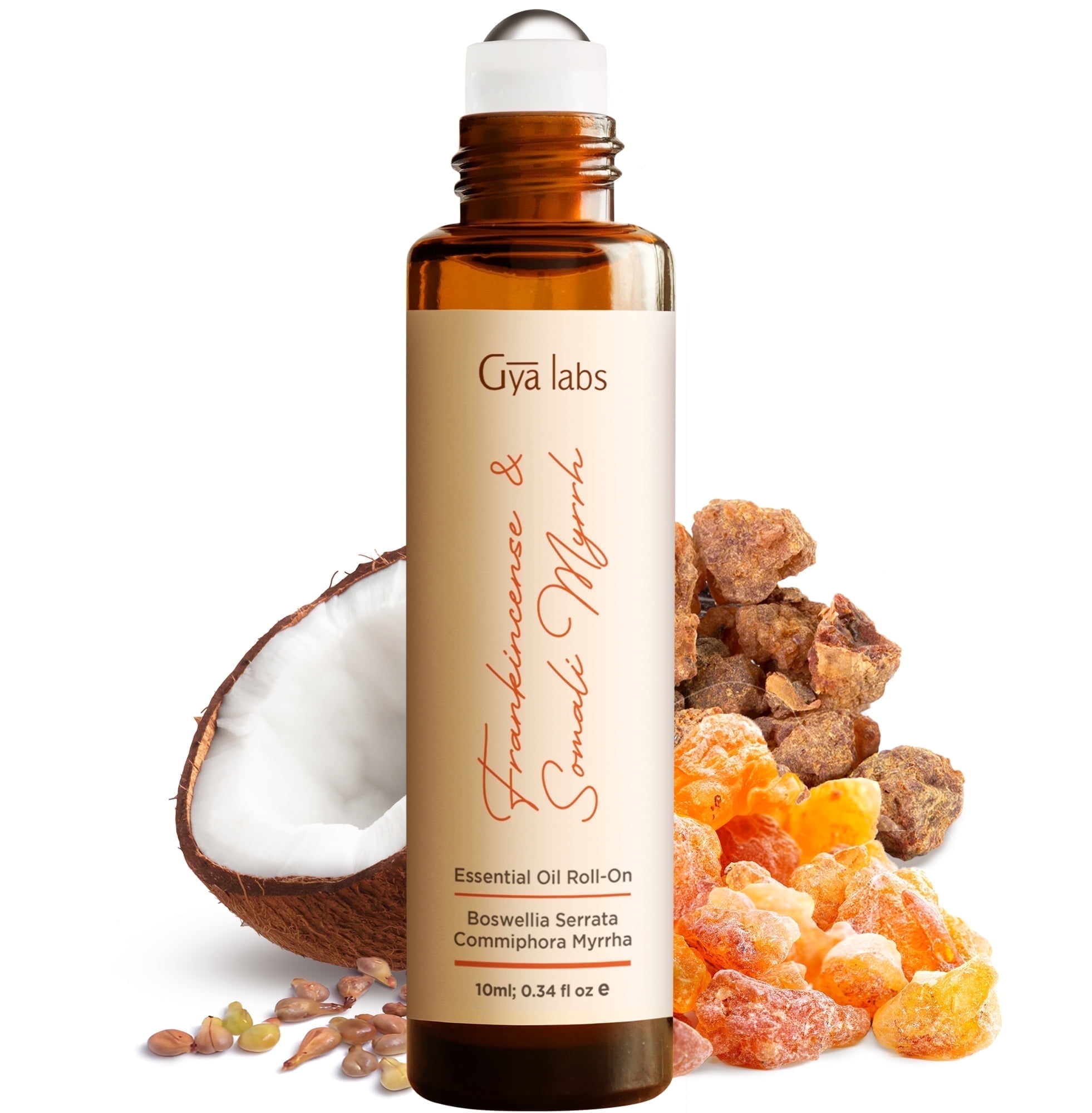 Gya Labs Frankincense and Somali Myrrh Essential Oil Roll on - Frankincense for Face, Myrrh for Skin, Body Ache Comfort, Aromatherapy, Travel Size (0.34 Fl Oz)