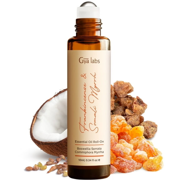Gya Labs Frankincense and Somali Myrrh Essential Oil Roll on - Frankincense for Face, Myrrh for Skin, Body Ache Comfort, Aromatherapy, Travel Size (0.34 Fl Oz)