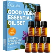 Gya Labs Good Vibes Essential Oil Set, Essential Oils for Diffusers, Self-Care, Skin, Candle Making & Gift Set - Peppermint, Rosemary, Rose Geranium, Lemongrass, Roman Chamomile - 8 x 0.17 fl oz