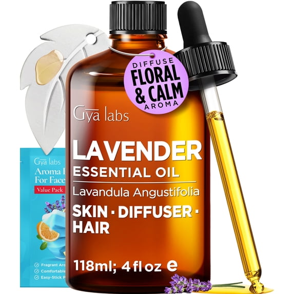 Gya Labs Lavender Essential Oil with Aromatherapy stone - Pure Soothing Floral Scent for Diffuser, Skincare, Hair Care & DIY - 4 fl oz