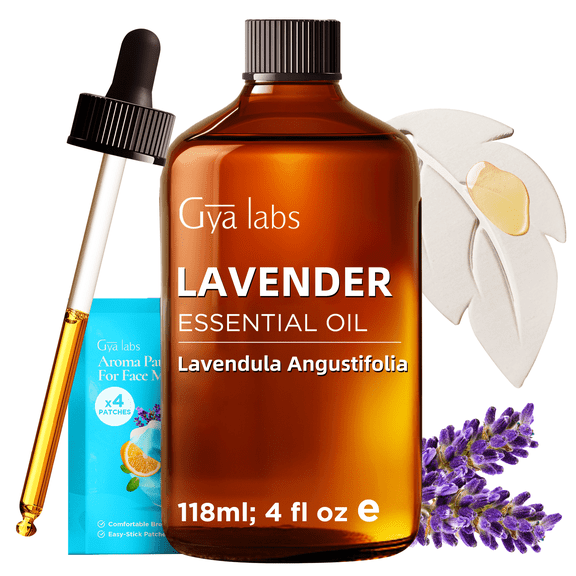 Gya Labs Lavender Essential Oil with Aromatherapy stone - Pure Soothing Floral Scent for Diffuser, Skincare, Hair Care & DIY - 4 fl oz