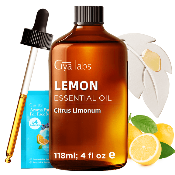 Gya Labs Lemon Essential Oil with Aromatherapy Stone - Pure Italian Cold-Pressed Citrus Scent for Diffuser, Skincare, DIY & Cleaning - 4 fl oz