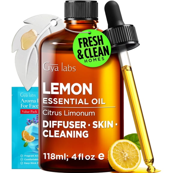 Gya Labs Lemon Essential Oil with Aromatherapy Stone - Pure Italian Cold-Pressed Citrus Scent for Diffuser, Skincare, DIY & Cleaning - 4 fl oz
