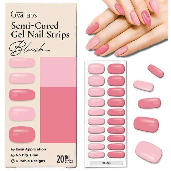 Gya Labs Nail Stickers - Long Lasting Semi Cured Gel Nail Strips (20 Pcs) - Nail Art Stickers Kit for Women | Classic - Blush