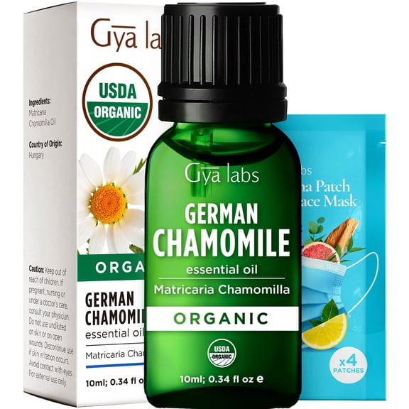 Gya Labs Organic German Chamomile Essential Oil - 0.34 fl oz - for Skin, Hair, Diffuser, Aromatherapy, DIY Candle Making Scents