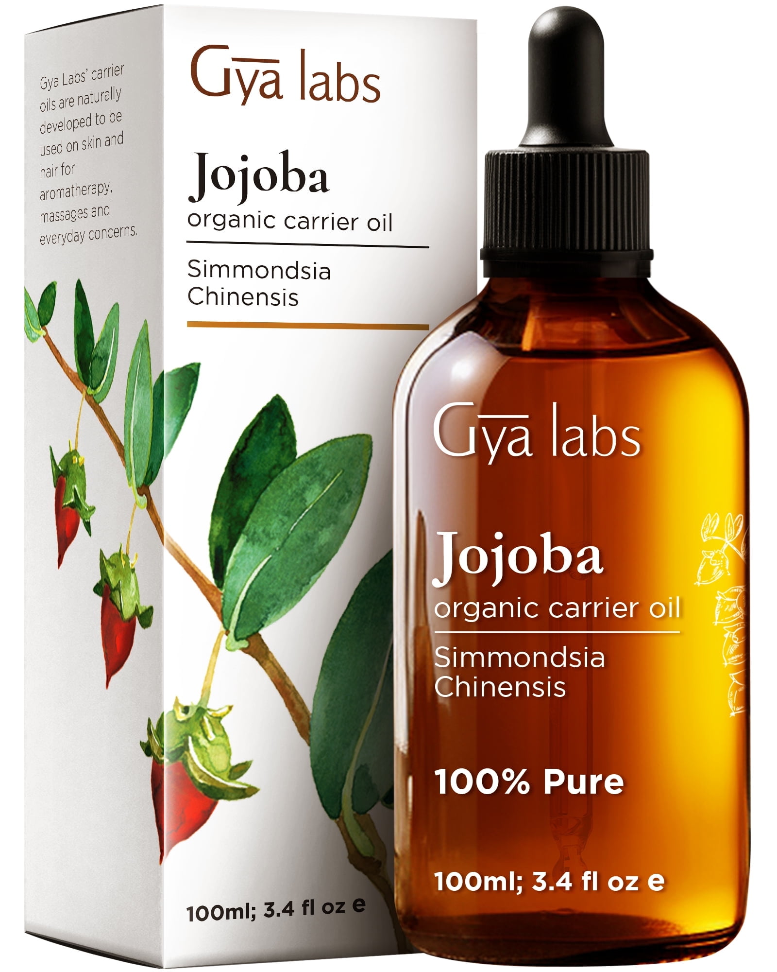 Gya Labs Organic Jojoba Oil for Skin - Vegan Jojoba Oil Organic Cold Pressed Unrefined - Jojoba Oil for Hair, Ear Stretch, Nails, Makeup Remover & Facial Moisturizer (3.4 fl oz)