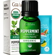 Gya Labs Organic Peppermint Oil for Hair & Aromatherapy - Premium Grade Natural Organic Peppermint Essential Oil for Diffuser & Skin (0.34 fl Oz)