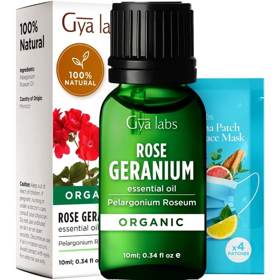 Gya Labs Organic Rose Geranium Essential Oil - 0.34 fl oz - for Skin, Hair, Diffuser, Aromatherapy, DIY Candle Making Scents