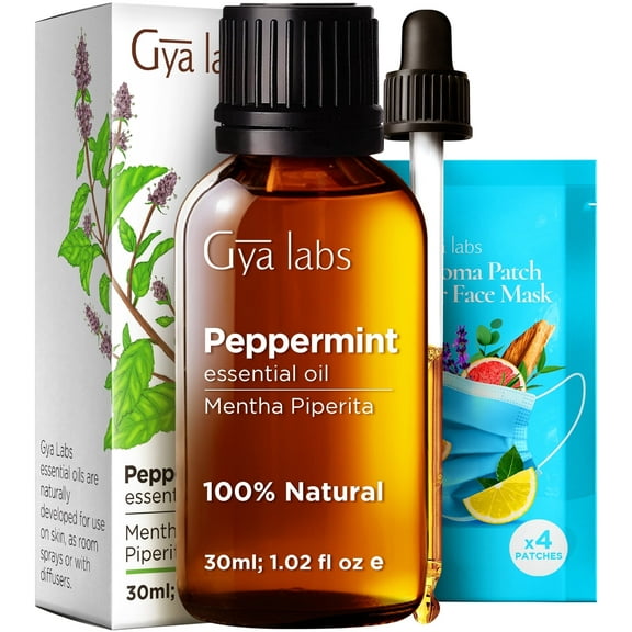 Gya Labs Peppermint Oil for Diffuser & Aromatherapy - Peppermint Essential Oils for Skin, Hair, DIY, Self-Care, Candle Making - Cooling, Minty Scent (1.02 Fl Oz)