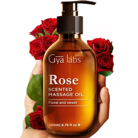 Gya Labs Rose Massage Oil - 6.76 fl oz - Luxurious Relaxing & Hydrating Massage Oil, Non-Greasy, Non-GMO