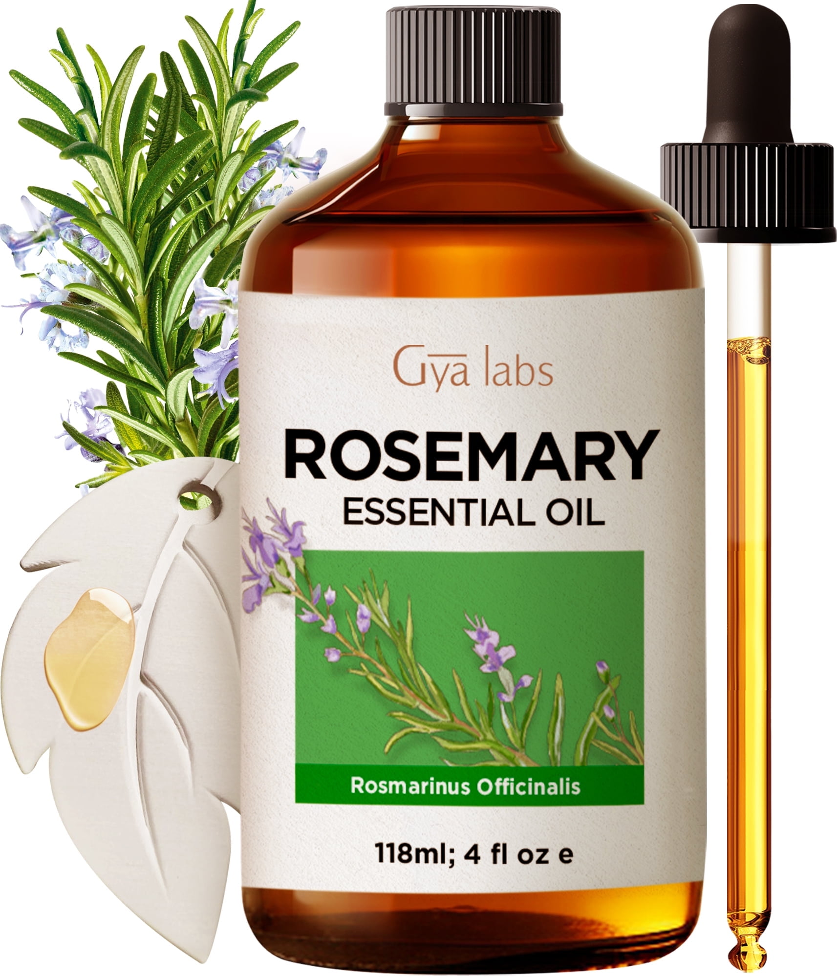 Gya Labs Rosemary Oil Set for Hair - Rosemary Essential Oil for Hair, Skin, Scalp, Diffuser & Candle Making Scent - with Leaf Styling Aromatherapy Stone(4 Fl Oz)