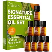 Gya Labs Signature Essential Oil Set, Essential Oils for Home - Diffusion, Self-Care, Skin, DIY - Peppermint, Lavender, Orange, Tea Tree, Vanilla, Rosemary, Lem