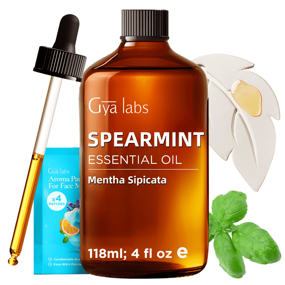 Gya Labs Spearmint Essential Oil with Aromatherapy Stone - Pure Indian Minty Scent for Hair, Diffuser, Skincare & DIY - 4 fl oz