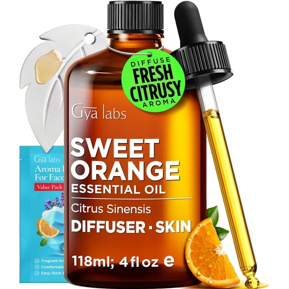 Gya Labs Sweet Orange Essential Oil with Aromatherapy stone