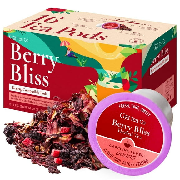 Gya Tea Co Berry Bliss Herbal Tea K Cups - 16 ct, Caffeine-free Berry Tea Pods for Wellness, Smooth Fruit Blend Perfect for Tea Lovers