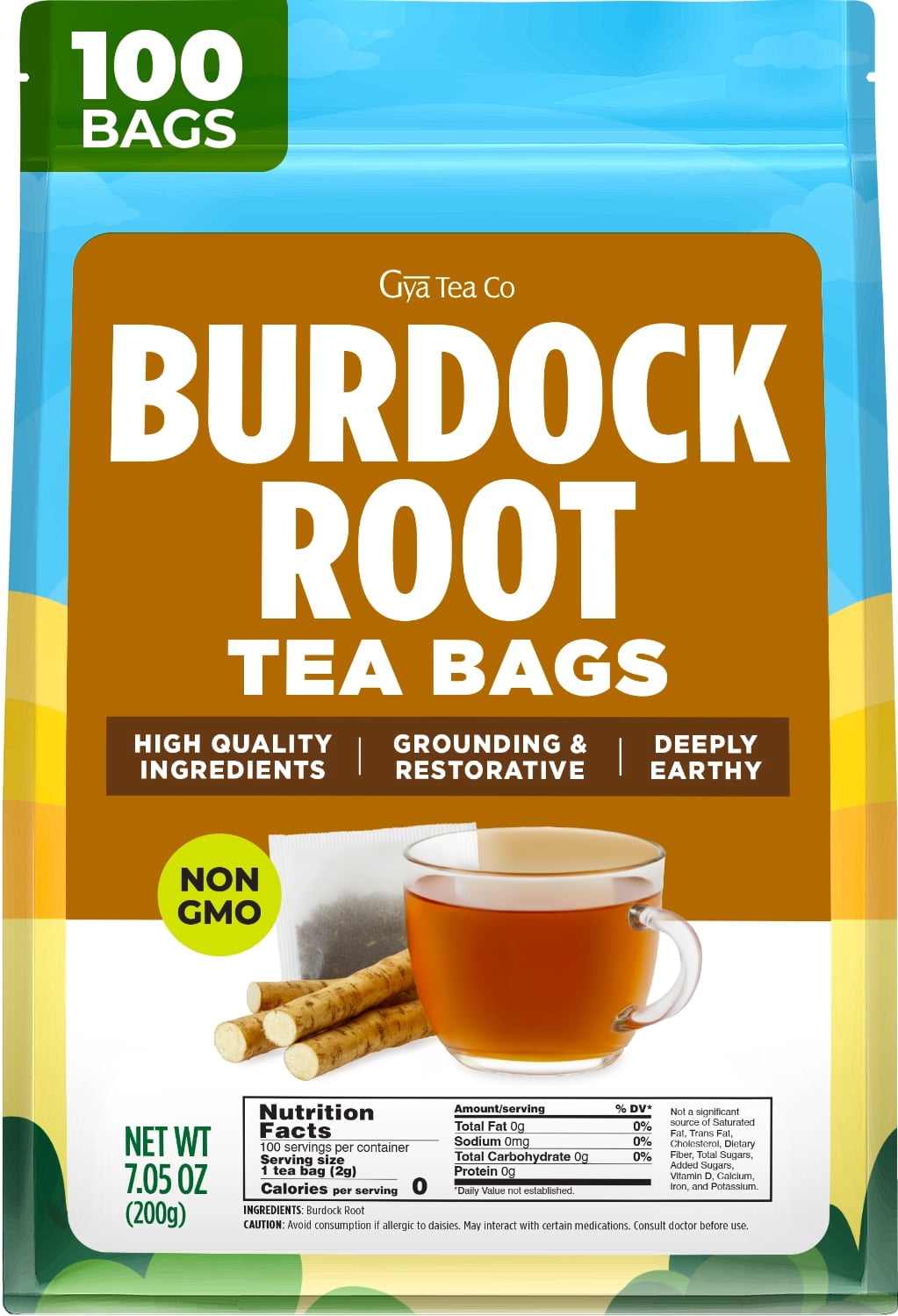 Gya Tea Co Burdock Root Tea Bags (100 Bags) - Caffeine Free Premium ...
