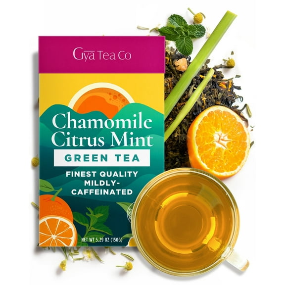 Gya Tea Co Chamomile Citrus Mint Green Tea 5.29 oz 70 cups - Blend of Calming Chamomile, Soothing Peppermint & Vitamin C Rich Orange Peel for Better Rest & Immunity Loose Leaf Tea
