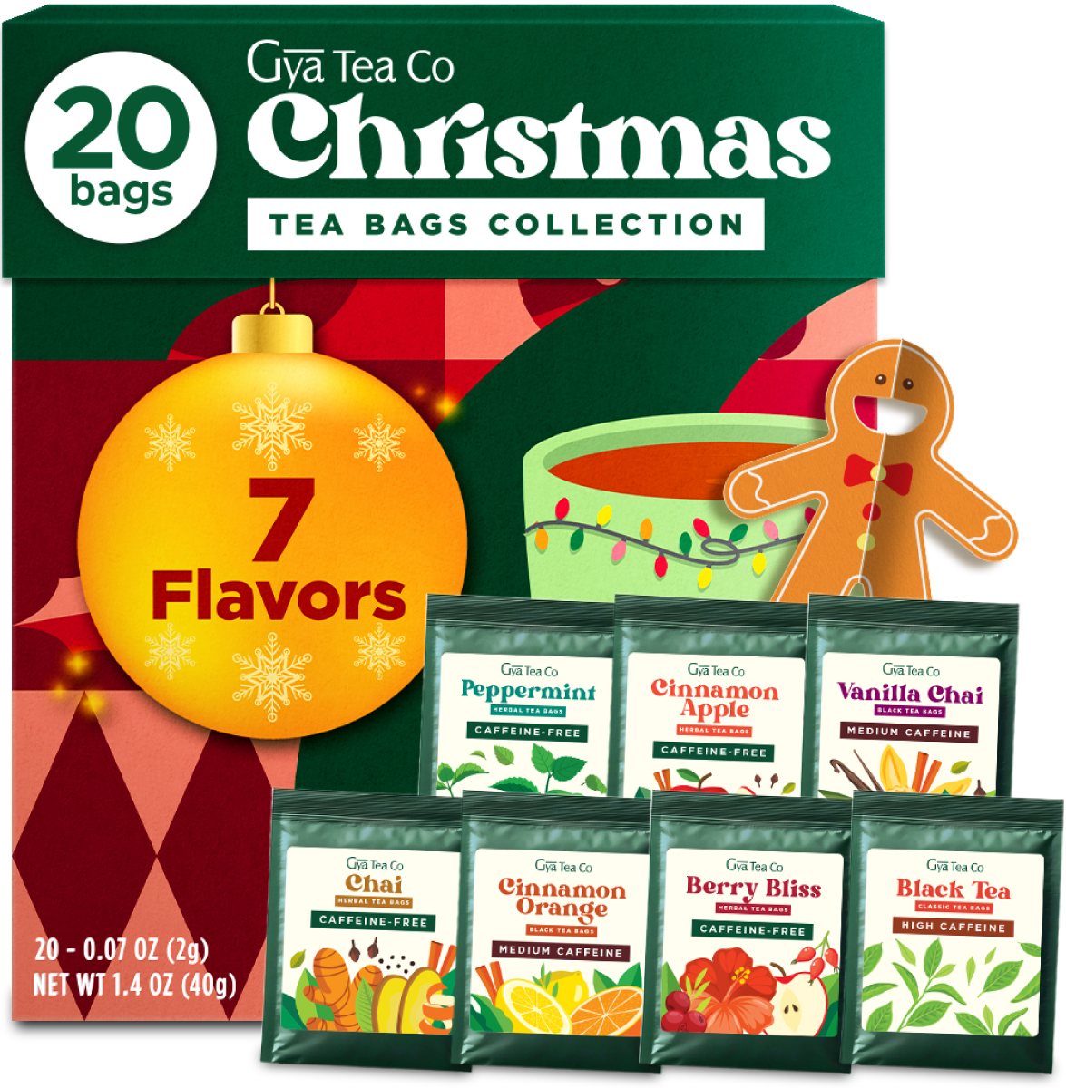 Gya Tea Co Christmas Assorted Tea Bags Variety Pack - 20 Bags 7 ...