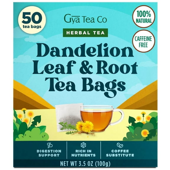 Gya Tea Co Dandelion Leaf and Root Tea (50 Bags) - Natural Decaf Dandelion Tea for Digestive Health & Wellness - Fruit & Herbal Blends