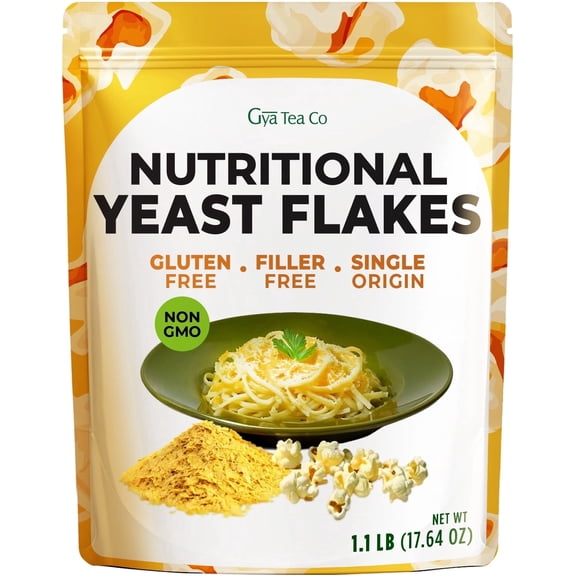 Gya Tea Co Fortified Nutritional Yeast Flakes Powder - 1.1lb (17.64 oz) - Dairy Free, Premium Vegan Cheese Substitute, Source Of Protein & Vitamins