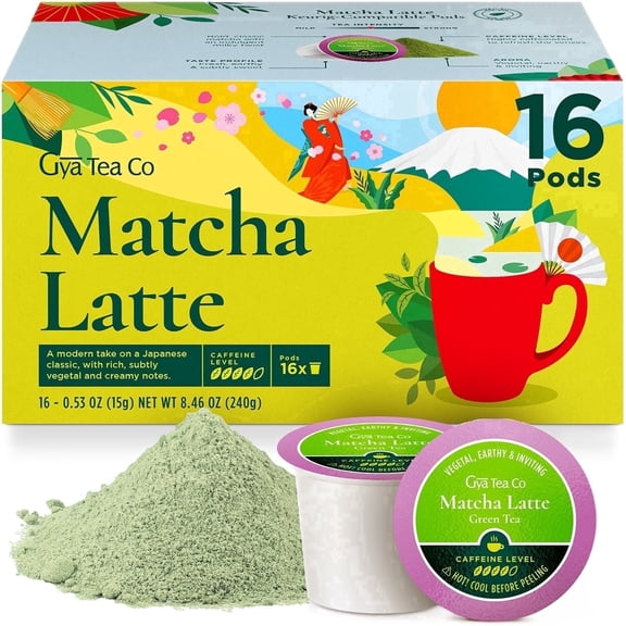 Gya Tea Co Matcha Latte Green Tea Gift Set (16 ct) - High Caffeine Energy Tea Pod for Morning Refresh - Te Matcha Lovers Get Well Gifts