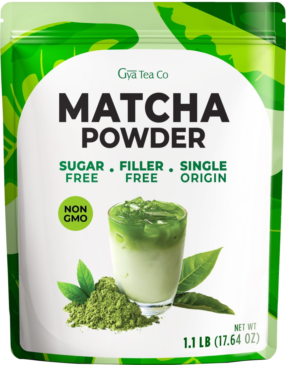 Gya Tea Co Matcha Powder 1.1lb (17.64 Oz) - Authentic Japanese First Harvest Ceremonial Grade Matcha Green Tea Powder for Cafe Quality Beverages - Premium Culinary Grade - No Sugar, Resealable Pouch