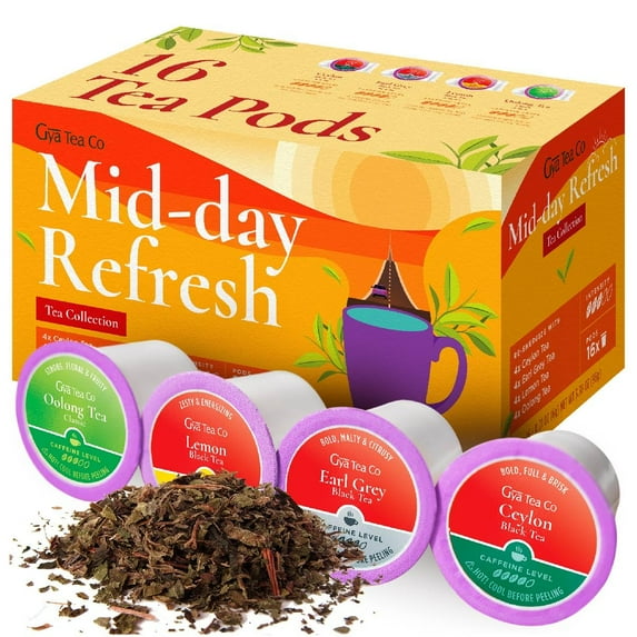 Gya Tea Co Mid-Day IEF31 Refresh Tea Gift Set (16 ct) - Assorted Tea Pod Variety Pack with Ceylon, Lemon, Oolong & Earl Grey 4 Flavors for Refresh & Energy