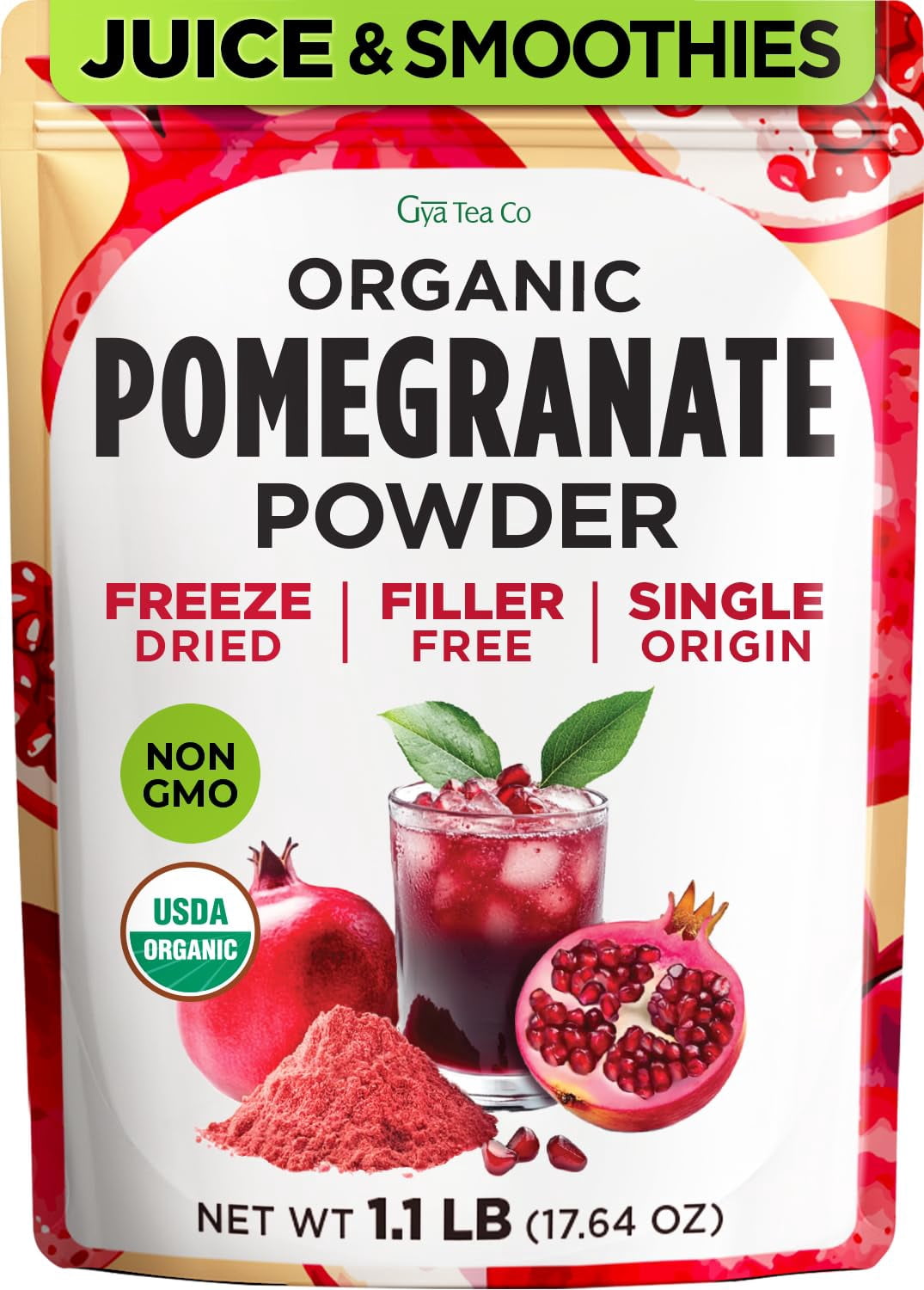 Gya Tea Co, Pomegranate Powder, 1.1lb, Freeze-Dried Whole Fruit, Non ...