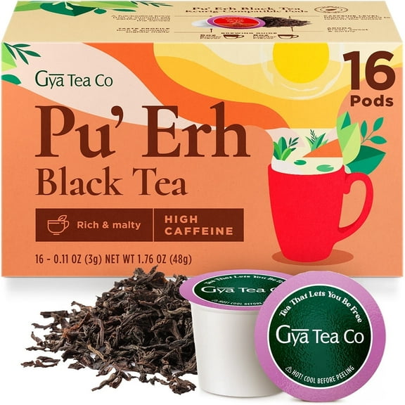 Gya Tea Co Puerh Tea Pod (16 ct) - High Caffeine Smooth Hot Tea Rich in Mellow Flavor for Refresh & Energy