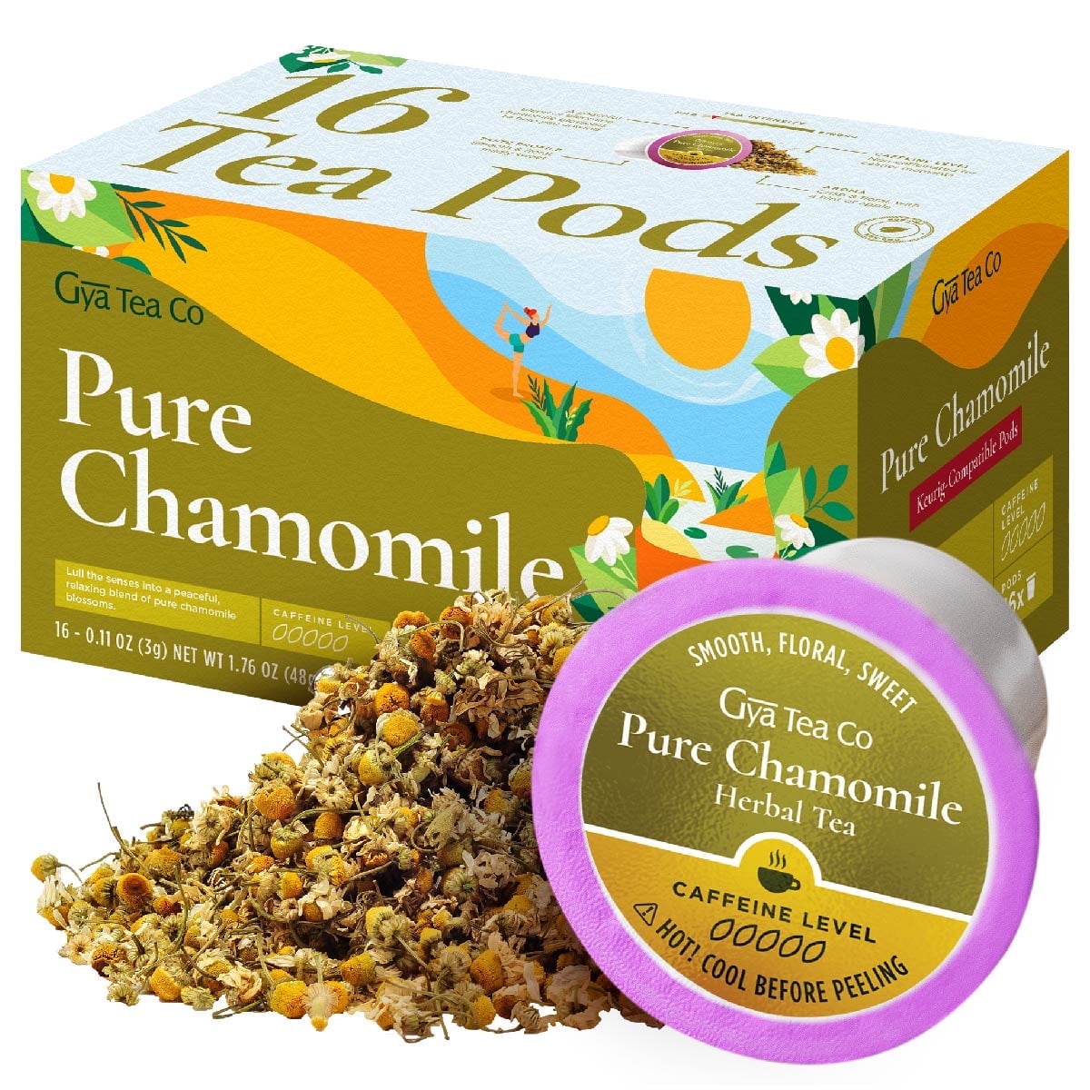 Tea K Gya Tea Co Pure Chamomile Herbal Tea K-Cups (16ct) - Caffeine-Free Pods ...