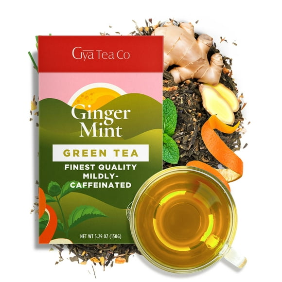 Gya Tea Co Pure Ginger Mint Green Tea - Loose Leaf Blend Makes 70 Cups (5.29 oz) - Natural Caffeinated Tea for Hot or Iced Brewing
