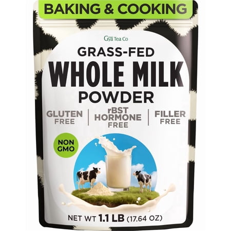 Gya Tea Co Whole Milk Powder - 1.1lb (17.64 Oz) - Pasture Raised Source, Non-GMO, Gluten Free - Shelf Stable Premium Grade Powdered Milk for Baking, Cooking, Smoothies - Rich in Protein & Calcium