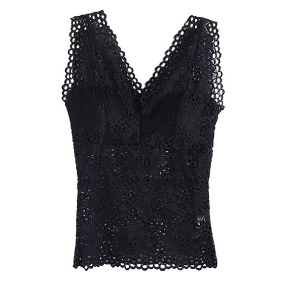 Gychee Women's Summer V-neck Lace Vest Top, Soft Skin-friendly Fabric, Wide Straps Design, Comes With Removable Bra Pads