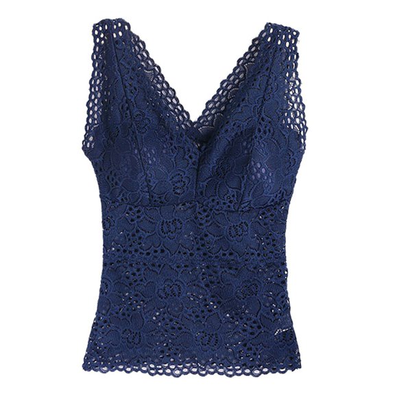 Gychee Women's Summer V-neck Lace Vest Top, Soft Skin-friendly Fabric, Wide Straps Design, Comes With Removable Bra Pads