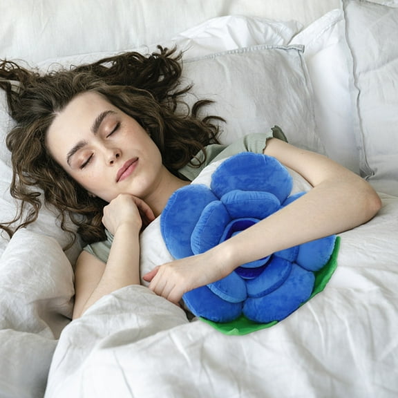 Gyedtr 16 Inch Rose Shaped Throw Pillows Flower Faux Plush Rose Pillows Decorative Soft Pillows for Living Room Office Chair Decor Girl Gift-Blue