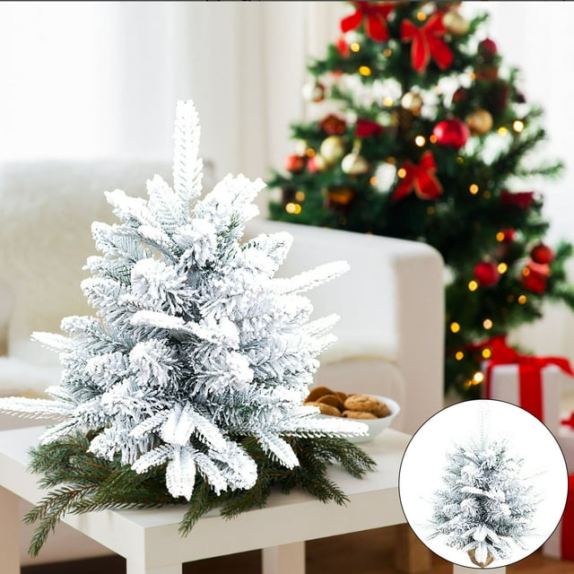 Gyedtr 20 Inch Prelit Artificial Mini Christmas Tree Snow Flocked Small