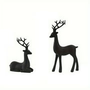 Gyedtr 2pcs Christmas Reindeer Resin Sculpture Couple Deer Figurine Statue Reindeer Ornaments for Home Office Tabletop Christmas Decoration,Black Clearance