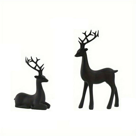 Gyedtr 2pcs Christmas Reindeer Resin Sculpture Couple Deer Figurine Statue Reindeer Ornaments for Home Office Tabletop Christmas Decoration,Black Clearance