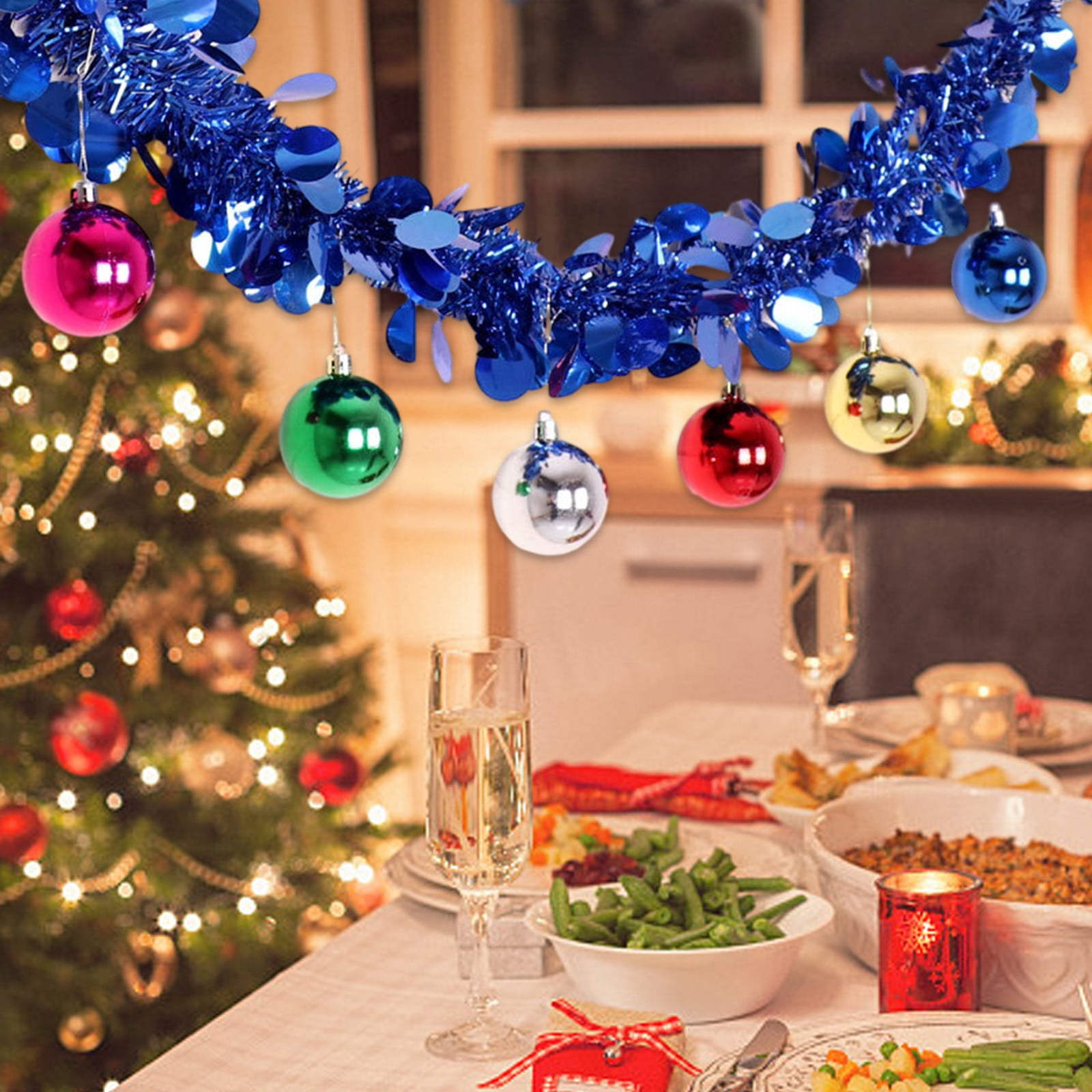 32.8 Ft Christmas Tinsel Garland - Red & White Thick Snow Metallic Garland For Tree & Party Decor